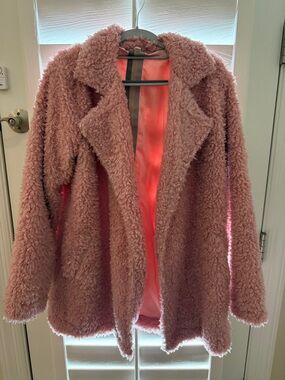 Women's Pink Faux Teddy Coat